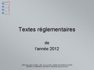 Textes rglementaires de lanne 2012 ANPA Association loi