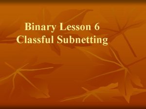 Binary Lesson 6 Classful Subnetting Slash Notation Consider