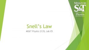 Physics Snells Law MST Physics 2135 Lab E