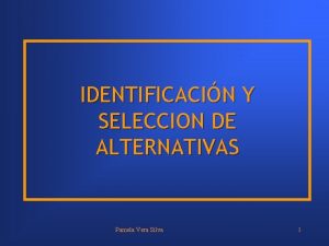 IDENTIFICACIN Y SELECCION DE ALTERNATIVAS Pamela Vera Silva