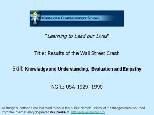Learning to Lead our Lives Title Results of