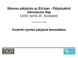 Sikeres plyzs az EUban Plyzatri Informcis Nap 2009