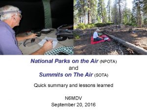 National Parks on the Air NPOTA and Summits