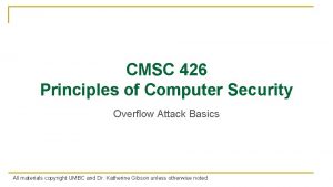 CMSC 426 Principles of Computer Security Overflow Attack