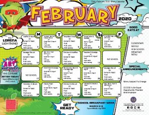 TDAs February 2020 Menu Calendar Waffle Bacon Or