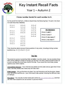 Key Instant Recall Facts Year 1 Autumn 2