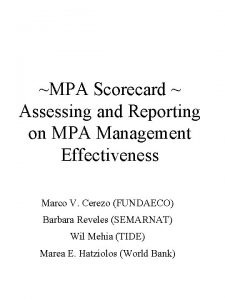 MPA Scorecard Assessing and Reporting on MPA Management
