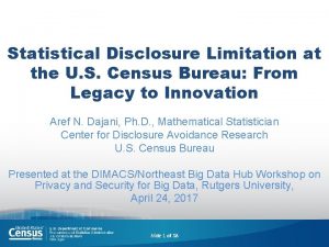 Statistical Disclosure Limitation at the U S Census