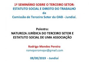 1 SEMINRIO SOBRE O TERCEIRO SETOR ESTATUTO SOCIAL