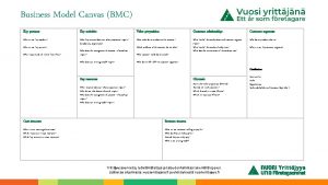 Business Model Canvas BMC Key partners Key activities