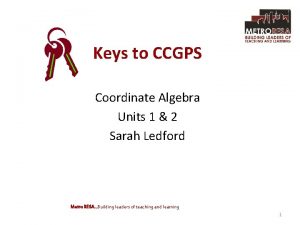 Keys to CCGPS Coordinate Algebra Units 1 2