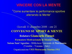 VINCERE CON LA MENTE Come aumentare le performance