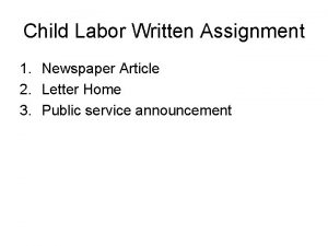 Child Labor Written Assignment 1 Newspaper Article 2