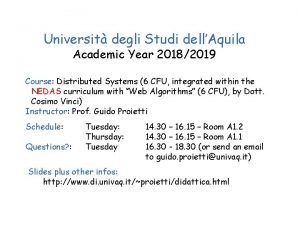 Universit degli Studi dellAquila Academic Year 20182019 Course