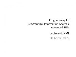 Programming for Geographical Information Analysis Advanced Skills Lecture