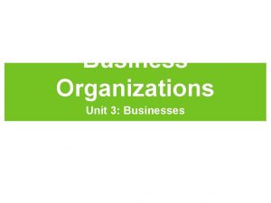 Business Organizations Unit 3 Businesses Types of Businesses