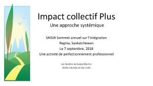 Impact collectif Plus Une approche systmique SAISIA Sommet