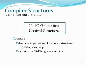 Compiler Structures 242 437 Semester 2 2020 2021 Compiler Structures 242 437 Semester 2 2020 2021
