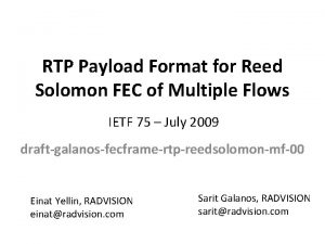 RTP Payload Format for Reed Solomon FEC of