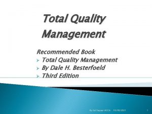 Total Quality Management Recommended Book Total Quality Management