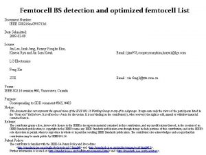 Femtocell BS detection and optimized femtocell List Document