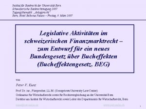 Institut fr Bankrecht der Universitt Bern Schweizerische Bankrechtstagung