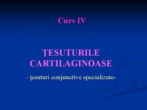 Curs IV ESUTURILE CARTILAGINOASE esuturi conjunctive specializate CARACTERE