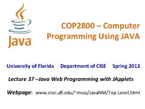 COP 2800 Computer Programming Using JAVA University of