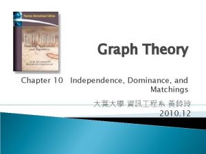 Graph Theory Chapter 10 Independence Dominance and Matchings