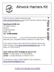 Alnwick Harriers Kit How to order Club kit