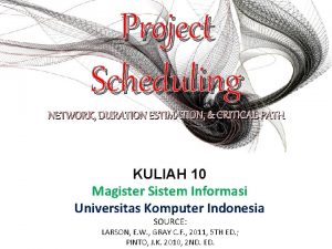 Project Scheduling NETWORK DURATION ESTIMATION CRITICAL PATH KULIAH