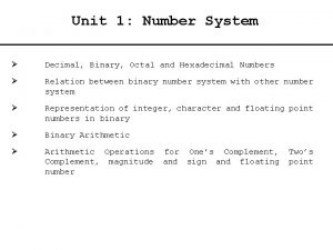 Unit 1 Number System Decimal Binary Octal and