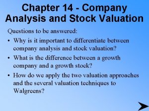 Chapter 14 Company Analysis and Stock Valuation Questions