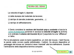 TEORIA DEL DENIS La velocit di taglio Vt