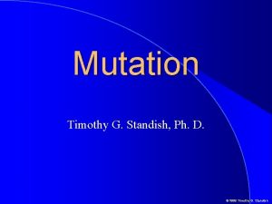 Mutation Timothy G Standish Ph D 1999 Timothy