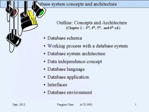 Database system concepts and architecture Outline Concepts and