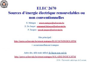 ELEC 2670 Sources dnergie lectrique renouvelables ou non