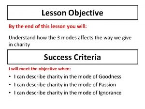 Lesson Objective By the end of this lesson