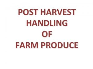 POST HARVEST HANDLING OF FARM PRODUCE 2 Harvesting