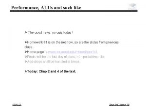 Performance ALUs and such like The good news