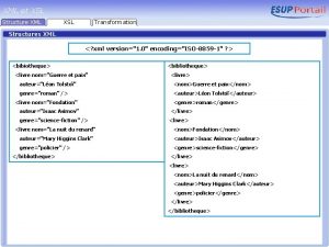 XML et XSL Structure XML XSL Transformation Structures