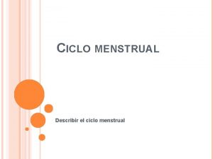 CICLO MENSTRUAL Describir el ciclo menstrual QU ES