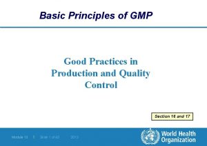 Basic Principles of GMP Good Practices in Production