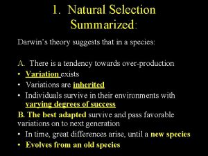 1 Natural Selection Summarized Darwins theory suggests that