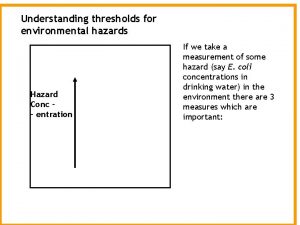 Understanding thresholds for environmental hazards Hazard Conc entration