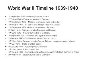 World War II Timeline 1939 1940 1 st