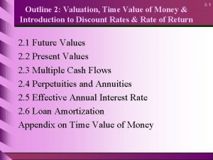 Outline 2 Valuation Time Value of Money Introduction