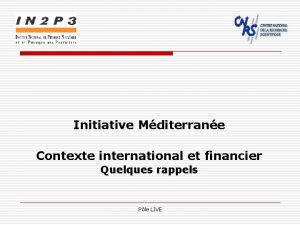 Initiative Mditerrane Contexte international et financier Quelques rappels