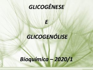 GLICOGNESE E GLICOGENLISE Bioqumica 20201 Glicognese Processo bioqumico