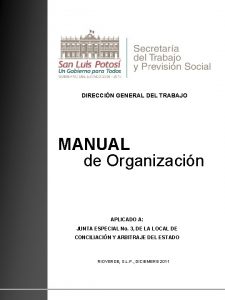 DIRECCIN GENERAL DEL TRABAJO MANUAL de Organizacin APLICADO